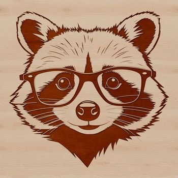 A raccoon character wearing glasses in a playful vector design format.
