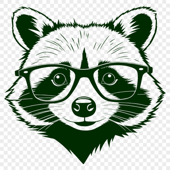 A cartoon raccoon wearing glasses as part of a vector design for clip art.