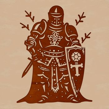 A medieval knight in ornate armor standing proudly, suitable for fantasy designs.