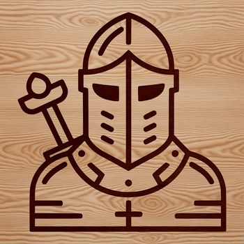 A simple line drawing illustration of a medieval knight's head, suitable for vector art and design.