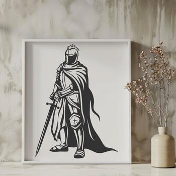 A detailed illustration of a medieval knight in full armor, suitable for vector art projects.