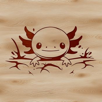 Axolotl salamander peeking out from behind a rock.