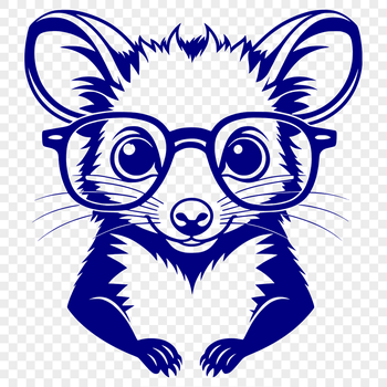 A cartoon-style illustration of a possum wearing glasses, suitable for use in design projects.
