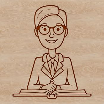 A vector graphic image depicting a teacher, suitable for use in educational contexts or as a design element.
