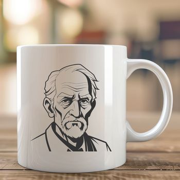 A simple line illustration of a mature male figure in a neutral pose.