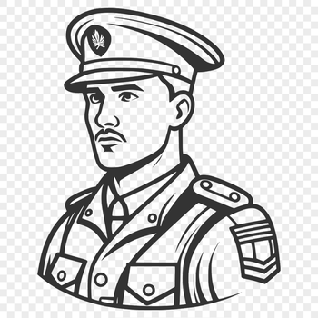 A vector graphic representation of a man in uniform as part of various design projects.