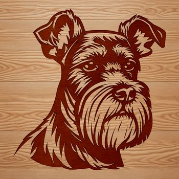 A detailed illustration of a small dog's head with distinctive facial features and fur texture.