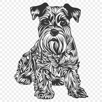 A full-body illustration of a sitting miniature schnauzer dog.