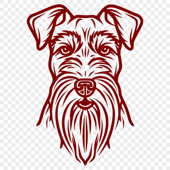 A detailed illustration of a small dog's head with a distinctive beard and mustache.