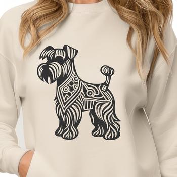 A small, ornate dog breed with a distinctive beard and mustache, represented in detailed vector art.