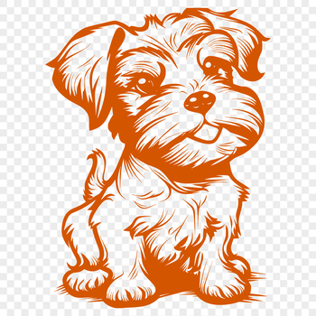 A full-body illustration of a miniature schnauzer breed dog sitting on the floor.