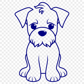 A simple line drawing of a sitting miniature dog with distinctive bearded face and eyebrows.