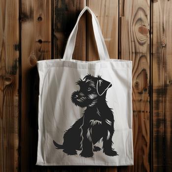 Full body illustration of a sitting miniature schnauzer dog breed.