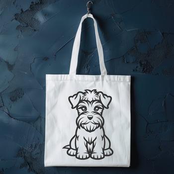 A simple line drawing of a small dog with distinctive beard and eyebrows.