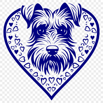Small breed dog illustration with heart details on its head.