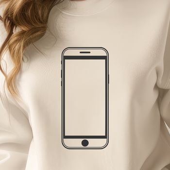 A detailed illustration of a modern cell phone with various technical elements.
