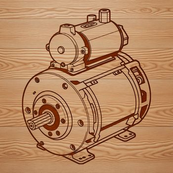 A detailed technical illustration of a motor, suitable for vector art designs and cutting machine projects.
