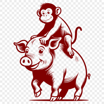 An illustration of a monkey's face with a pig's body, created as a vector graphic.
