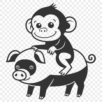 A playful monkey-pig hybrid character designed as vector art for digital use.