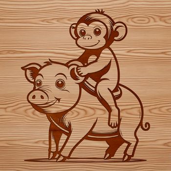A colorful illustration of a monkey-pig hybrid creature.