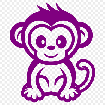 A simple line drawing of a cute monkey sitting on its haunches, suitable for vector design.
