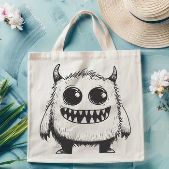 A colorful illustration of a small, adorable monster with a cute expression and playful design.
