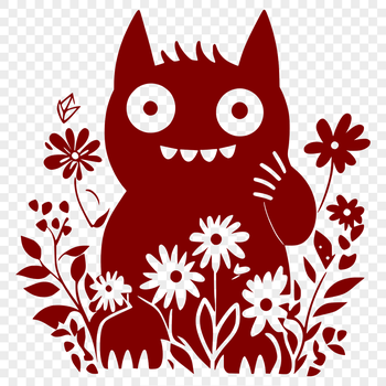 A colorful SVG illustration of a friendly monster surrounded by floral elements.