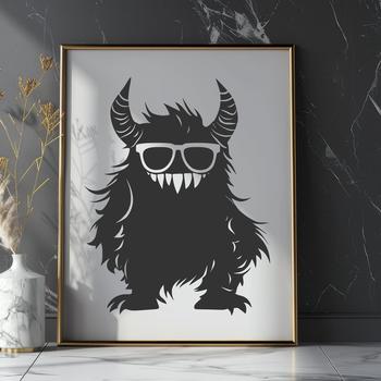 A whimsical monster character wearing glasses and a friendly expression, suitable for Halloween designs.