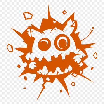 A colorful cartoon monster with a mischievous expression, smashing through a wall in a playful gesture.