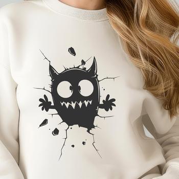 A cartoon monster with endearing features, suitable for Halloween designs and crafts.