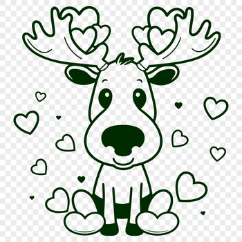 A digital illustration of a moose with heart-shaped decorations, suitable for cutting machines like Cricut.