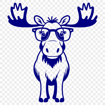 A moose wearing glasses in a cartoonish style.