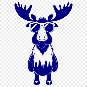 A wild animal, the North American moose, wearing trendy sunglasses in a cartoonish style.