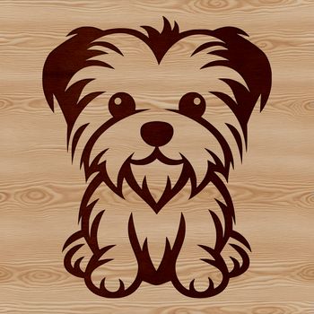 A simple line drawing of a seated Morkie dog with minimal details.