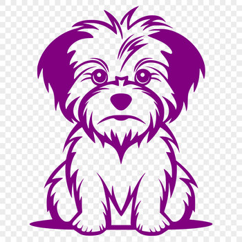 A full-body illustration of a small, adorable Morkie dog sitting comfortably with its fur fluffed up.