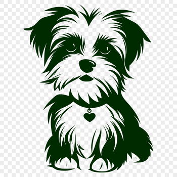 A full-body illustration of a sitting Morkie dog, suitable for vector art and design projects.