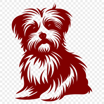 An SVG graphic design featuring a close-up of a Morkie in a seated position.