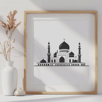 A detailed vector illustration of a mosque with domed architecture.