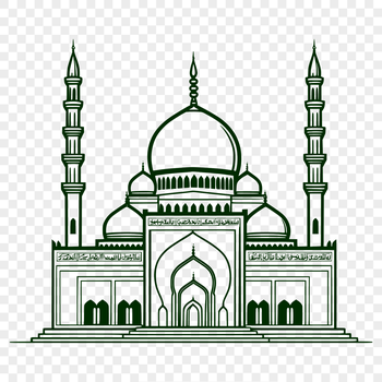 A 2D rendering of an Islamic mosque architecture with ornate details.