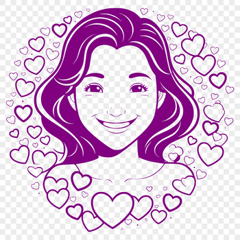 Woman silhouette with love hearts and flowers, vector design for Mothers Day card or gift tag.