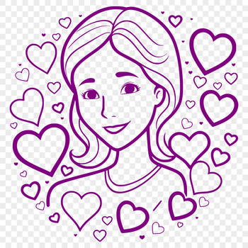 A vector illustration of a woman surrounded by heart symbols.
