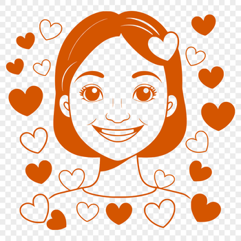Illustrated woman design with heart motifs for Mothers Day and special occasions.