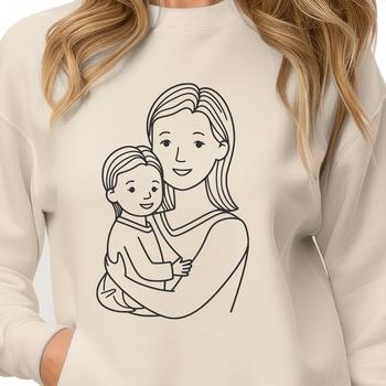 Vector illustration of a mother with her young daughter in a loving moment.