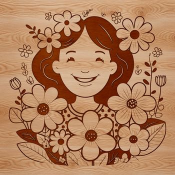 A female character designed in a floral pattern.