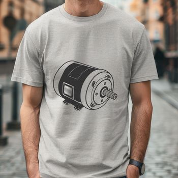 A high-quality illustration of a motor with detailed components, suitable for vector art and design projects.