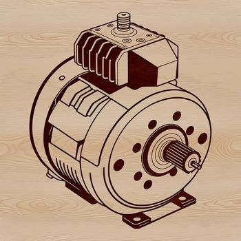 An electric motor diagram with technical details shown in vector format.