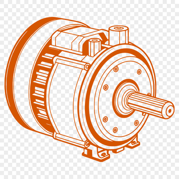Illustration of an electric motor with detailed mechanical components.