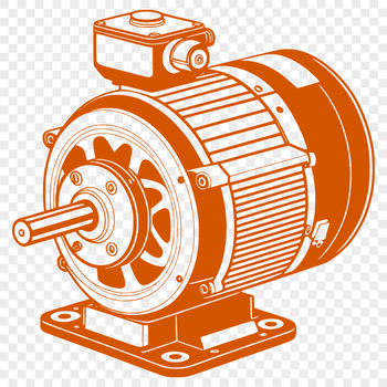 An editable vector design of an electric motor with various technical parts.