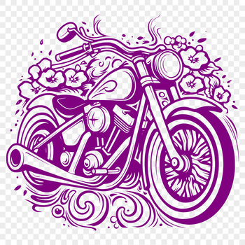 A detailed illustration of an ornate motorcycle with floral designs on the handlebars.