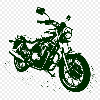 A detailed illustration of a motorcycle with its parts and features labeled for cutting machine or stencil purposes.